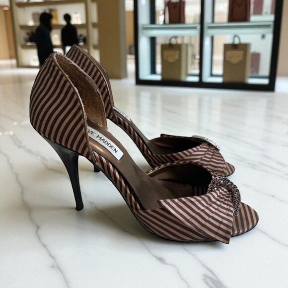STEVE MADDEN Dolce Brown Striped D’Orsay Heels Size 6.5 - Picture 1 of 8